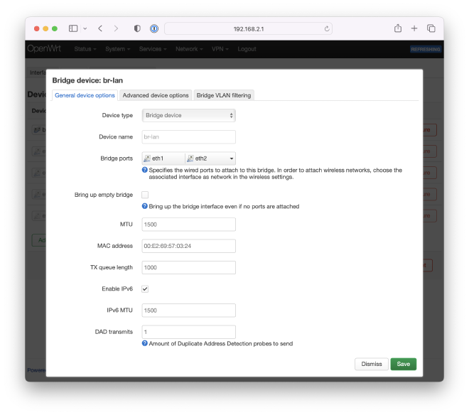 Configure br-lan device